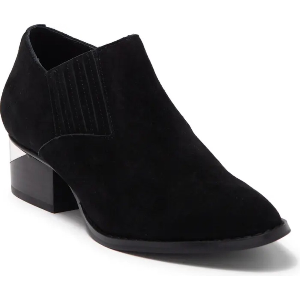 Steve Madden Barnett Leather Suede Low Heel Ankle Bootie Black NEW